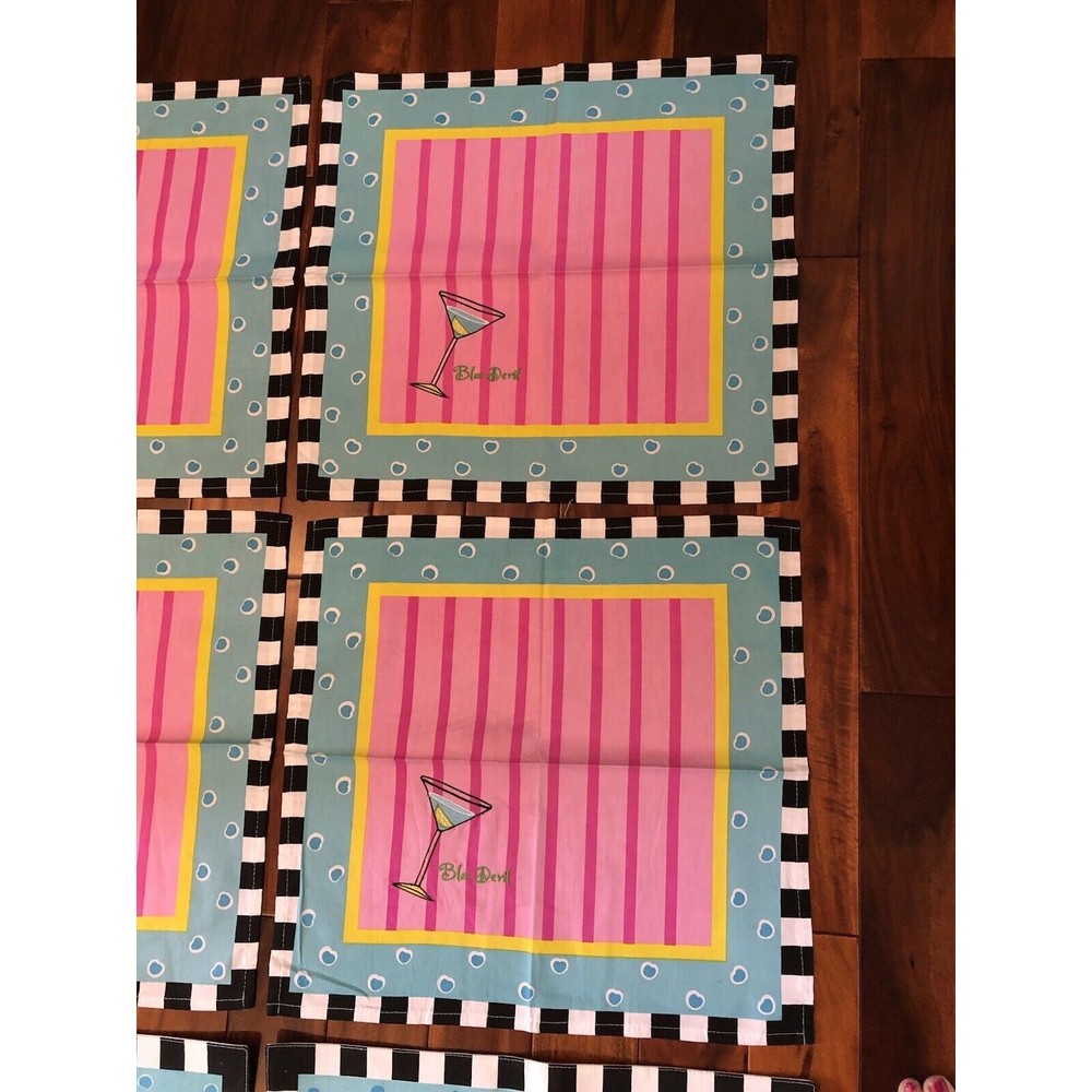 Outta Hand Fallani Cohn Martini Shaken 4 Napkins 4 Placemats Embroiled - Picture 3 of 12
